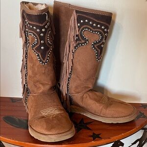 Montana West Brown Suede Fringe Boots